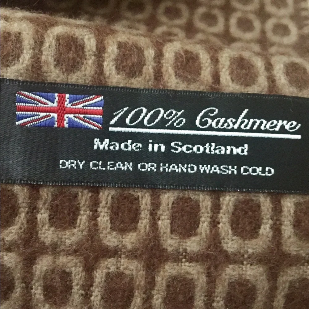 100% CASHMERE Scotland Made Scarf brown beige design